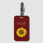 Moderne Sonnenblume Elegantes Script Rot Gepäckanhänger (Vorderseite Vertikal)