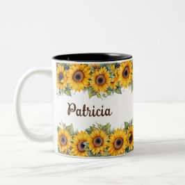 Moderne Sonnenblume | Hellgelbes Blumendesign Zweifarbige Tasse