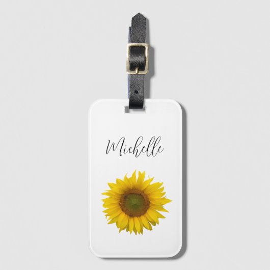 Moderne Sonnenblume Personalisiert Elegante Schrif Gepäckanhänger (Vorderseite Vertikal)