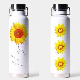 Moderne Sonnenblume | Personalisierter Name & Mono Trinkflasche