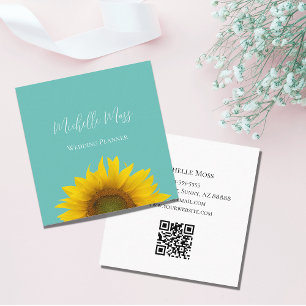 Moderne Sonnenblume QR-Code Trendy Aquamarin Green Quadratische Visitenkarte
