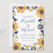 Moderne Sonnenblume Wasserfarbe Blaue Hochzeit Einladung (Vorderseite)