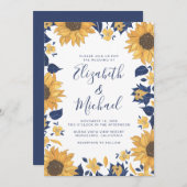 Moderne Sonnenblume Wasserfarbe Blaue Hochzeit Einladung (Vorne/Hinten)