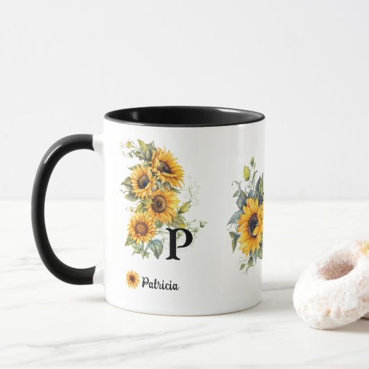 Moderne Sonnenblumen blühen gelb Tasse (Mit Donut)
