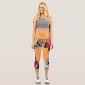 Moderne Sonnenblumen Blumenfarben Design Capri Leggings (Vorderseite)