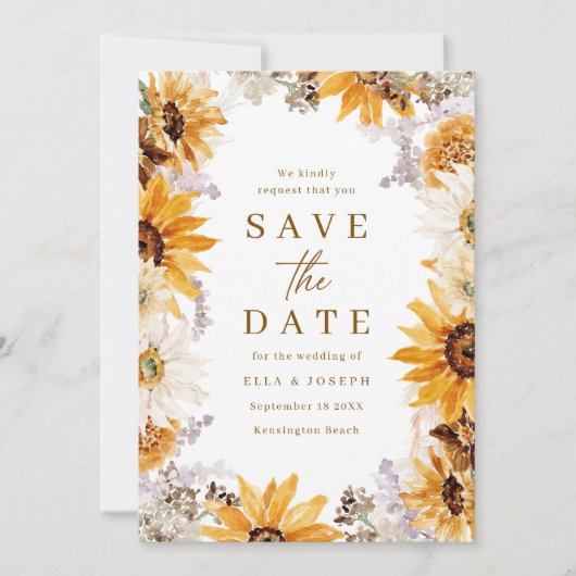 Moderne Sonnenblumen Boho Wedding Save The Date (Vorderseite)