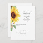 Moderne Sonnenblumen-Brautpartys Einfache Hochzeit Einladung (Vorne/Hinten)