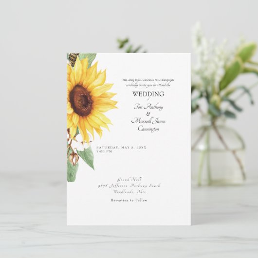 Moderne Sonnenblumen-Brautpartys Einfache Hochzeit Einladung (Stehend Vorderseite)