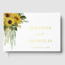 Moderne Sonnenblumen-Eukalyptus-Hochzeit Gold