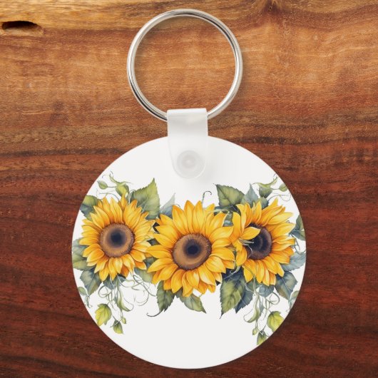 Moderne Sonnenblumen Gelb Schlüsselanhänger (Rückseite)