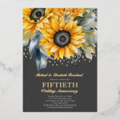 Moderne Sonnenblumen Gold 50. Hochzeitstag Folieneinladung (Vorderseite)