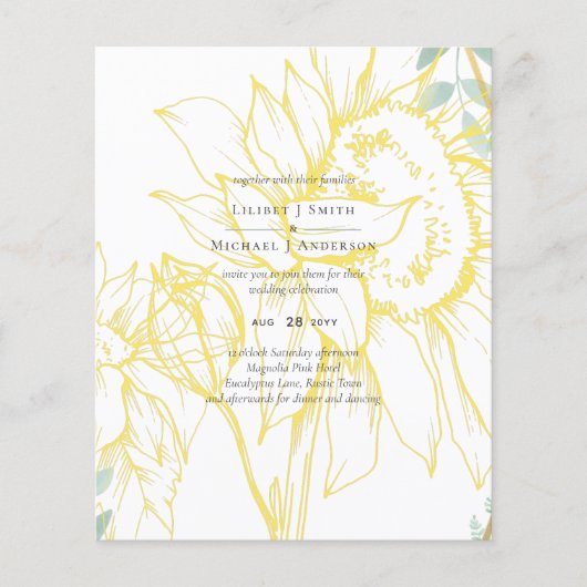 Moderne Sonnenblumen Grüne Sage Gold Hochzeit (Vorderseite)