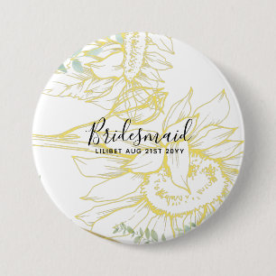 Moderne Sonnenblumen Grüne Sage Gold Hochzeit Button