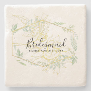 Moderne Sonnenblumen Grüne Sage Gold Hochzeit Steinuntersetzer