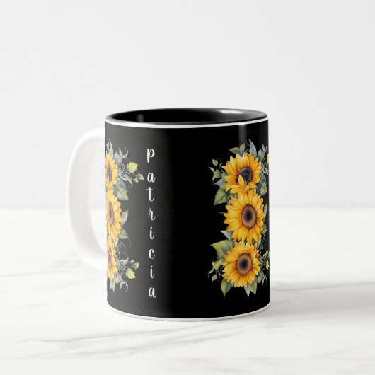 Moderne Sonnenblumen Hellgelb Zweifarbige Tasse (Vorderseite Links)