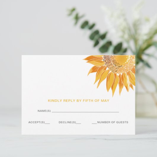 Moderne Sonnenblumen Hochzeit rsvp (Stehend Vorderseite)