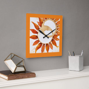 Moderne Sonnenblumen Kunst, Dichtung Quadratische Wanduhr