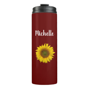 Moderne Sonnenblumen Personalisiert Rot Thermosbecher