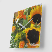 Moderne Sonnenblumen Print 10.75-in Quadratische Wanduhr (Winkel)