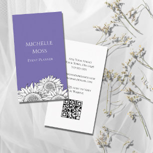 Moderne Sonnenblumen QR-Code Boho Floral Lila Visitenkarte