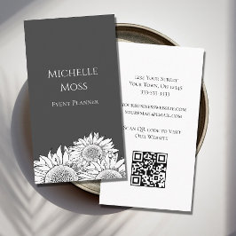 Moderne Sonnenblumen QR-Code Grau Visitenkarte