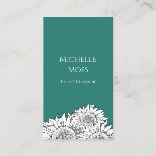 Moderne Sonnenblumen QR-Code Trendy Aquamarin Gree Visitenkarte (Vorderseite)