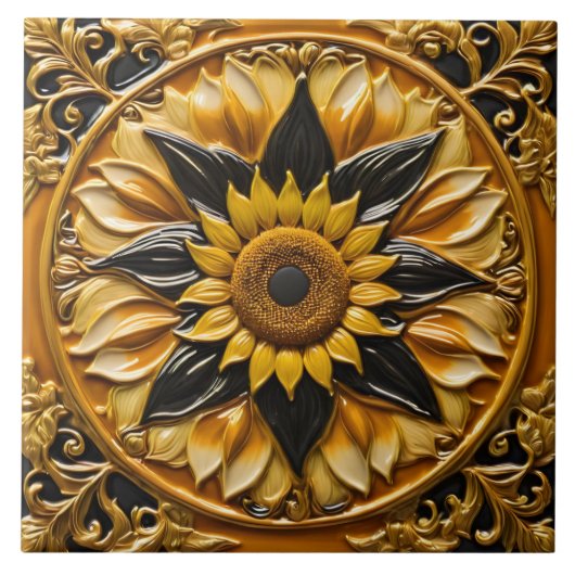 Moderne Sonnenblumen Schöne Sammlung Fliese (Vorderseite)