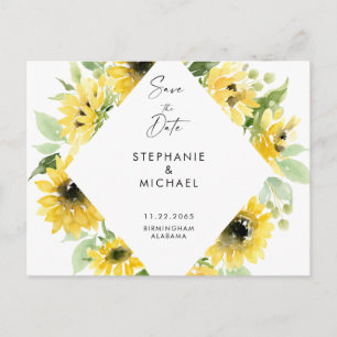 Moderne Sonnenblumen-Spray-Hochzeit Save the Date Ankündigungspostkarte