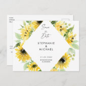 Moderne Sonnenblumen Spray Wedding retten das Datu Ankündigungspostkarte (Vorne/Hinten)