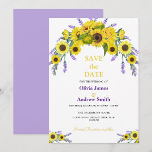 Moderne Sonnenblumen- und Lavendel-Hochzeit - Heir Save The Date