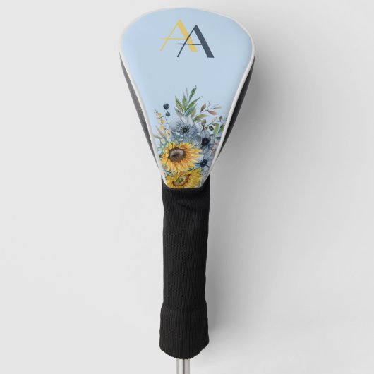 Moderne Sonnenblumenblume-Monogramm Golf Headcover (Vorderseite)