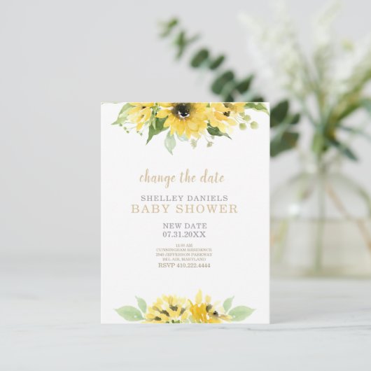 Moderne Sonnenblumendusche ändert das Datum Ankündigungspostkarte (Stehend Vorderseite)