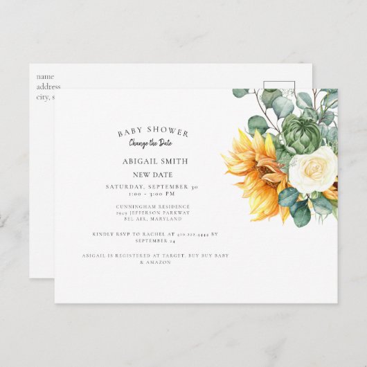 Moderne Sonnenblumendusche ändert das Datum Annou Ankündigungspostkarte (Vorne/Hinten)