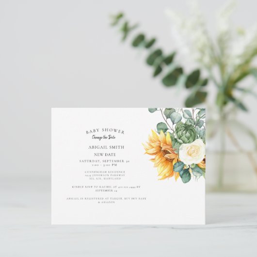 Moderne Sonnenblumendusche ändert das Datum Annou Ankündigungspostkarte (Stehend Vorderseite)