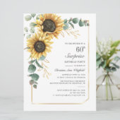 Moderne Sonnenblumengrün Blüte 60. Geburtstag Einladung (Stehend Vorderseite)