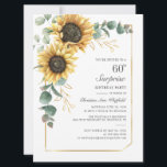 Moderne Sonnenblumengrün Blüte 60. Geburtstag Einladung<br><div class="desc">Eukalyptus Sonnenblume Blumenschrift 60. Geburtstag Einladung können Sie leicht mit Ihren Party-Details,  indem Sie auf die Schaltfläche "Personalisieren". Mit leuchtend gelben Blumen und Grün sukkulent mit einem geometrischen Rahmen aus Goldfolie und modernen Typografie</div>