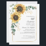 Moderne Sonnenblumengrün Blüte 60. Geburtstag Einladung<br><div class="desc">Eukalyptus Sonnenblume Blumenschrift 60. Geburtstag Einladung können Sie leicht mit Ihren Party-Details,  indem Sie auf die Schaltfläche "Personalisieren". Mit leuchtend gelben Blumen und Grün sukkulent mit einem geometrischen Rahmen aus Goldfolie und modernen Typografie</div>