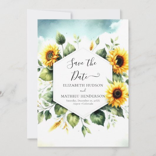 Moderne Sonnenblumenhochzeit Save The Date (Vorderseite)