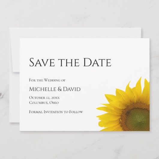 Moderne Sonnenblumenhochzeit Schwarz-weiß Save The Date (Vorderseite)