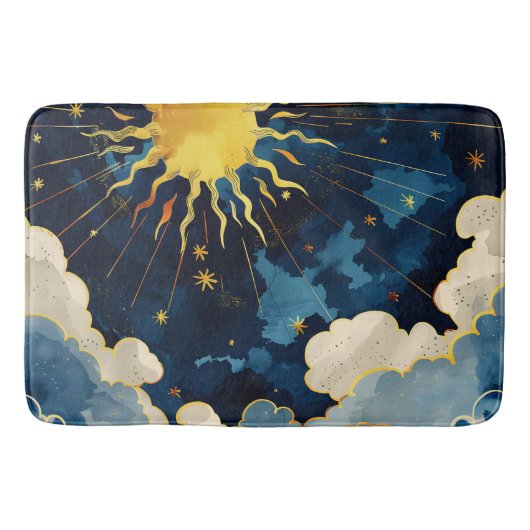 Moderne Sonnenstrahlen und blaue Wolken Badematte (Vorderseite)