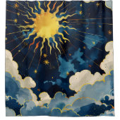 Moderne Sonnenstrahlen und blaue Wolken Duschvorhang (Vorderseite)
