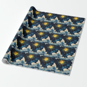 Moderne Sonnenstrahlen und blaue Wolken Geschenkpapier (Ungerollt)