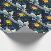 Moderne Sonnenstrahlen und blaue Wolken Geschenkpapier (Ecke)