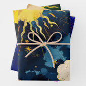 Moderne Sonnenstrahlen und blaue Wolken Geschenkpapier Set (Beispiel)