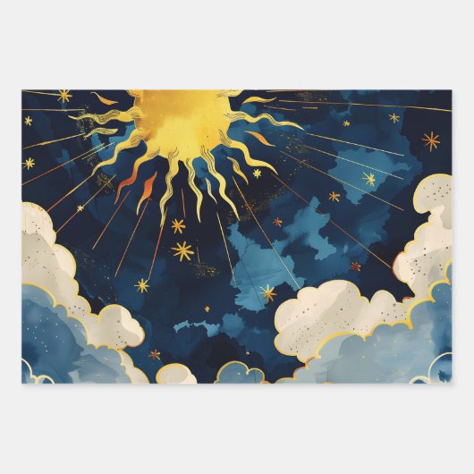 Moderne Sonnenstrahlen und blaue Wolken Geschenkpapier Set (Vorderseite)