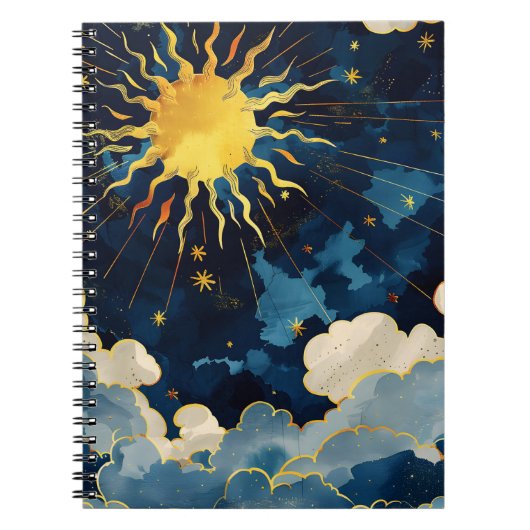 Moderne Sonnenstrahlen und blaue Wolken Notizblock (Vorderseite)