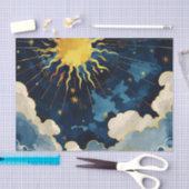 Moderne Sonnenstrahlen und blaue Wolken Seidenpapier (Handwerk)