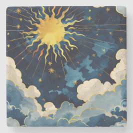 Moderne Sonnenstrahlen und blaue Wolken Steinuntersetzer