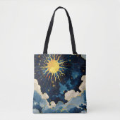 Moderne Sonnenstrahlen und blaue Wolken Tasche (Vorderseite)