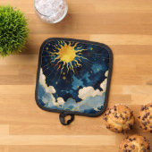 Moderne Sonnenstrahlen und blaue Wolken Topflappen (Oben Unten)